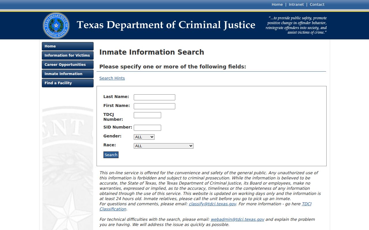 Duval County arrest search using the TDCJ inmate locator