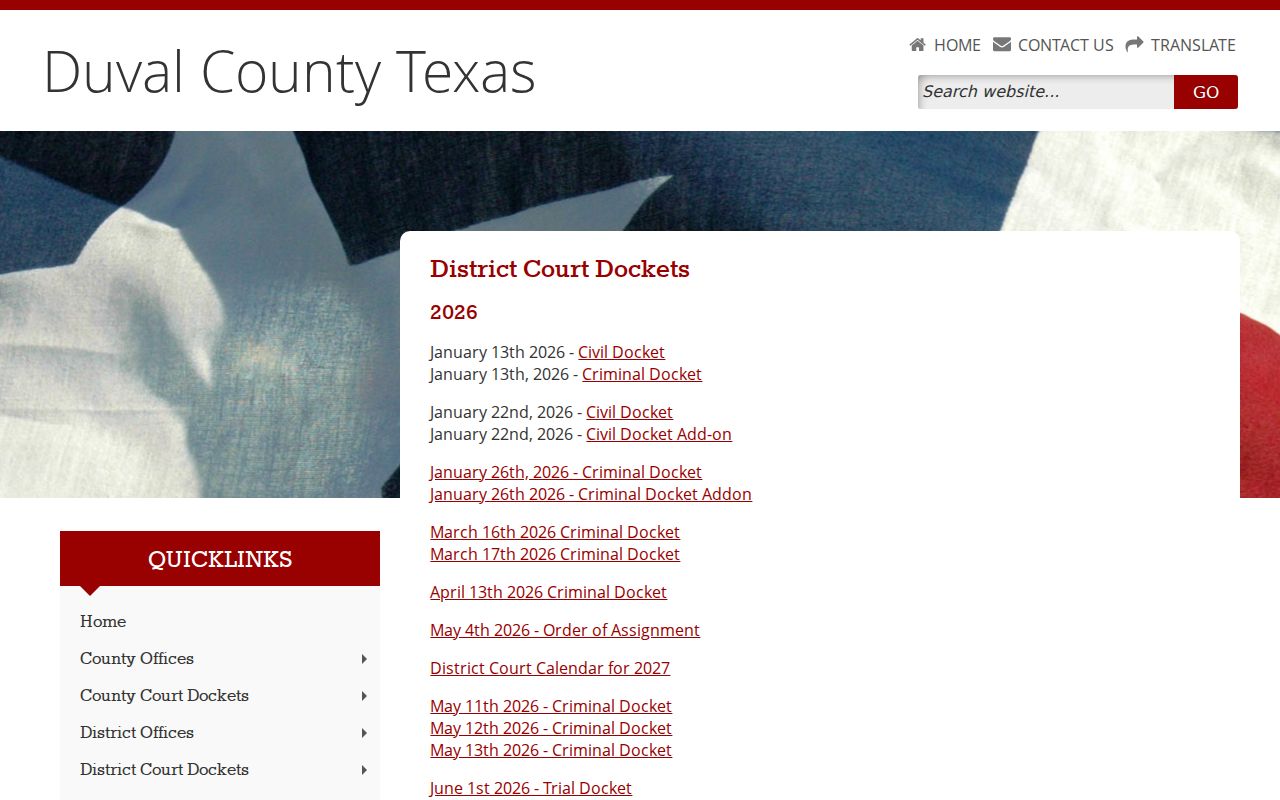 Duval County felony criminal court docket index