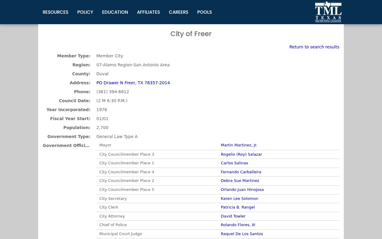 Freer record check and municipal directory
