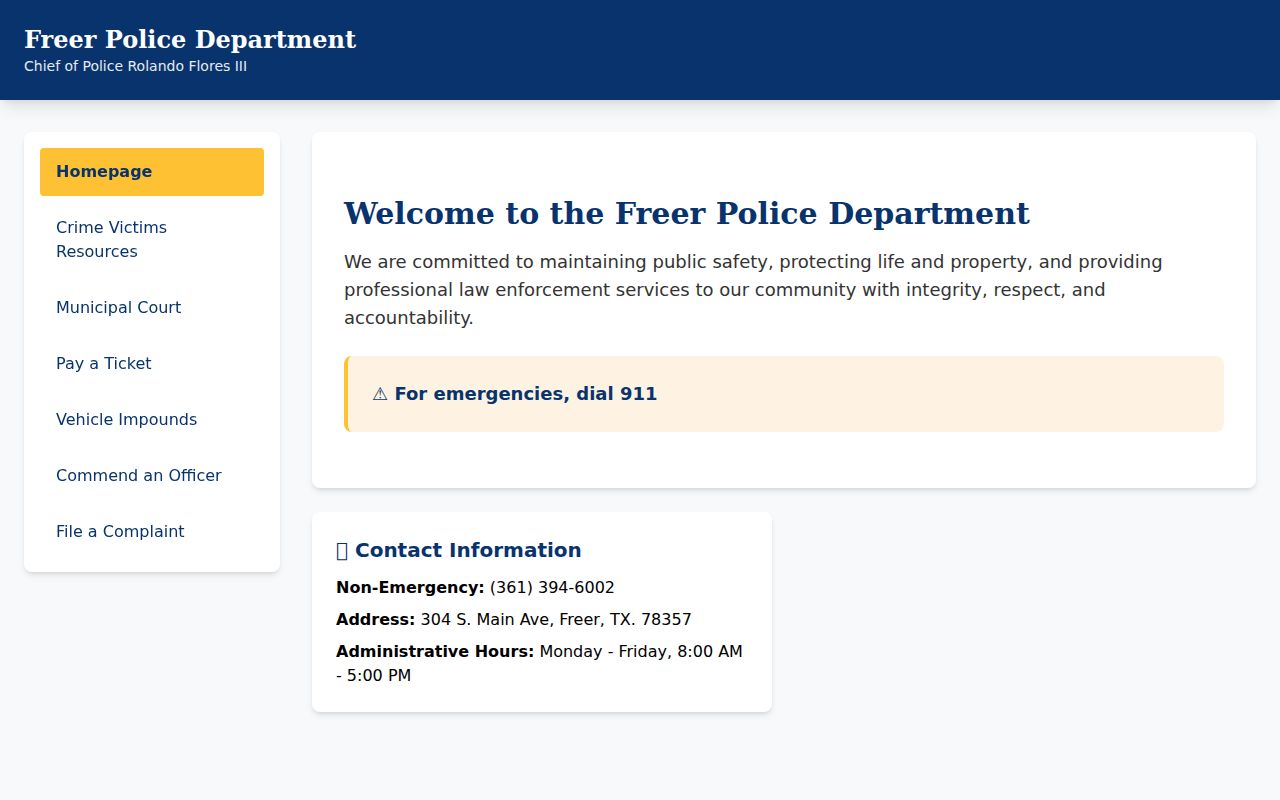 Freer criminal records request at Freer Police Department