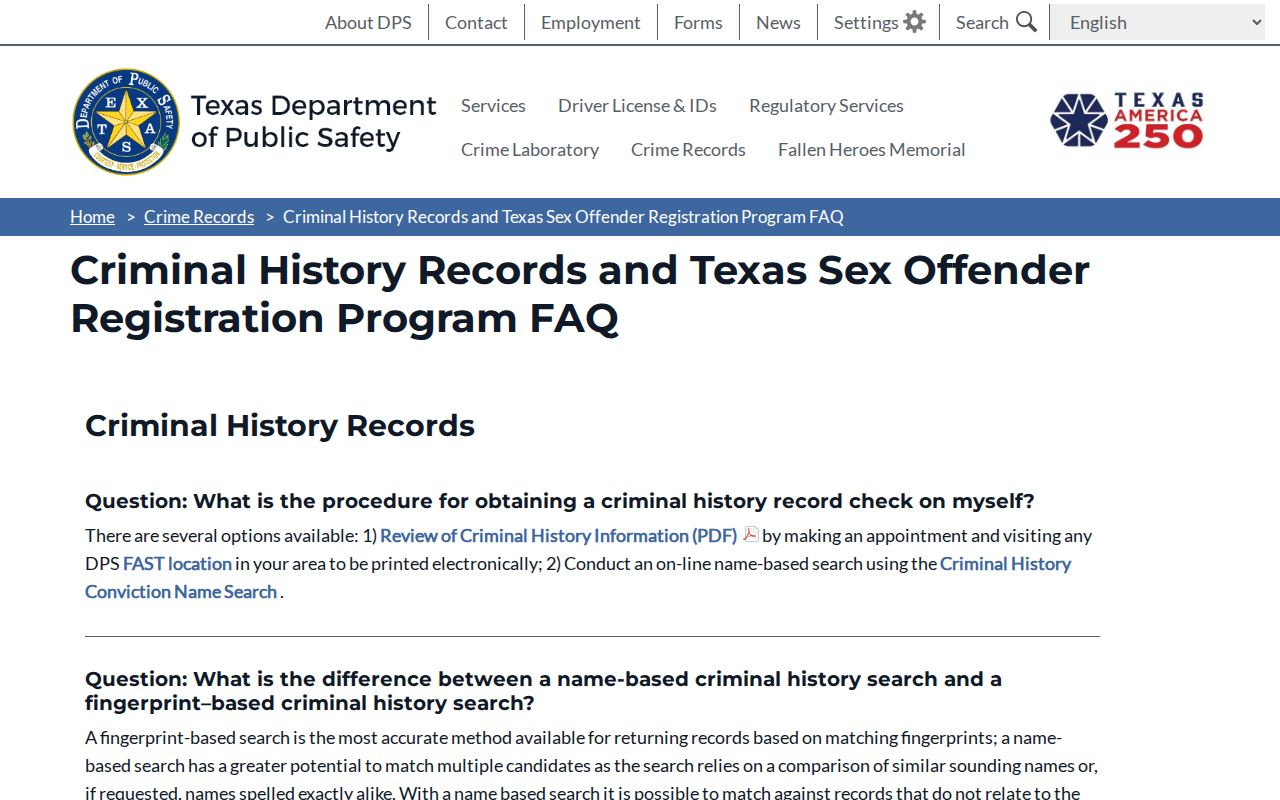 Duval County criminal records Texas DPS access and reporting FAQ
